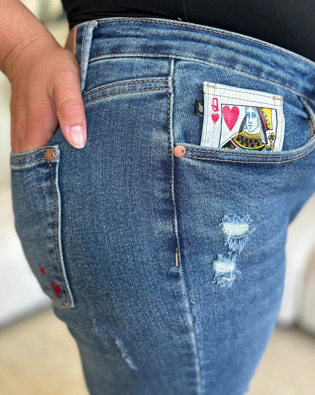 Judy Blue Full Size Queen Of Hearts Coin Pocket BF Jeans