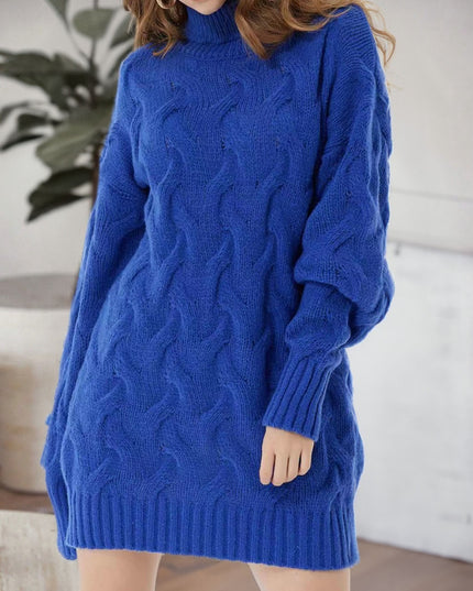 Cable-Knit Turtleneck Sweater Dress