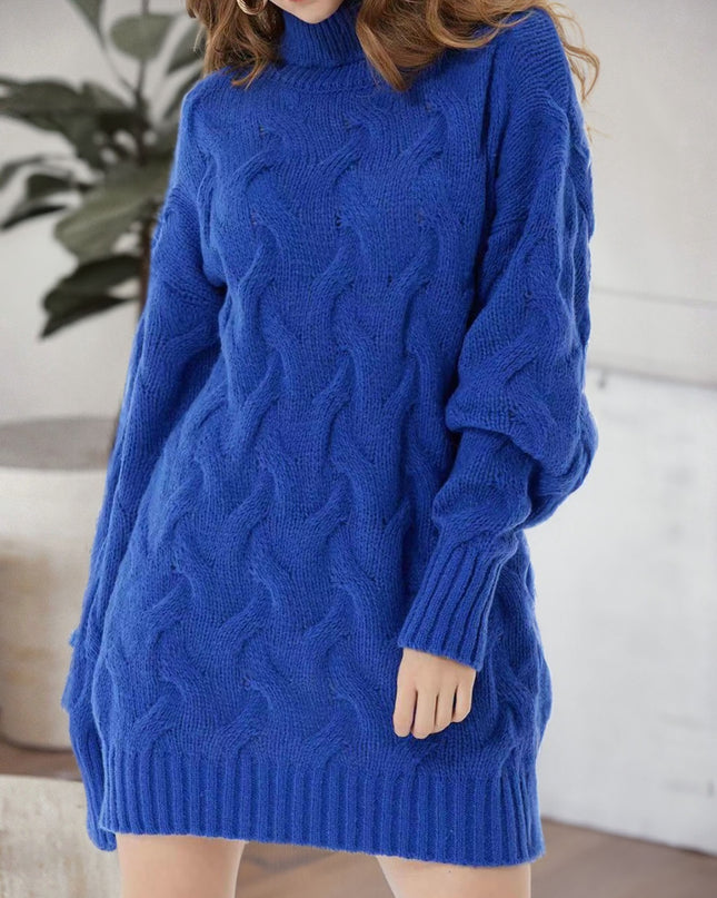 Cable-Knit Turtleneck Sweater Dress