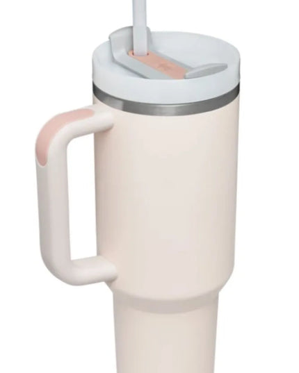 Stainless Steel Tumbler with Upgraded Handle and Straw Beige One Size
