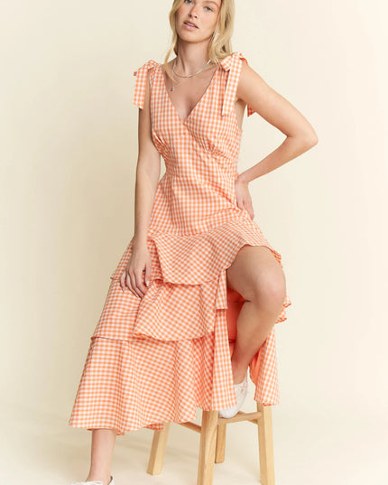 Jade By Jane Sleeveless Gingham Print Tiered Midi Dress