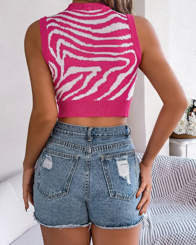 Cutout Animal Print Round Neck Tank