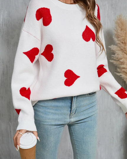 Angel Wings Heart Round Neck Dropped Shoulder Sweater