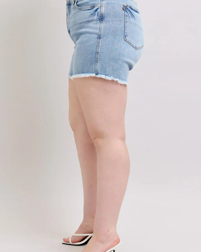 Judy Blue Full Size Tummy Control Raw Hem Denim Shorts Plus Size