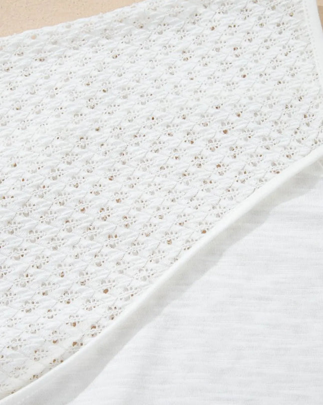 Openwork High Low Hem V Neck Oversized Top