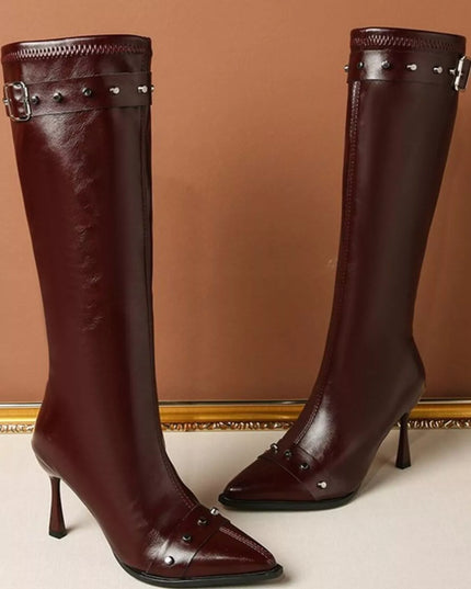 Point Toe High Heel Boots Angora Red