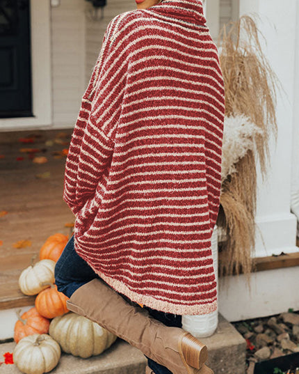 Striped Turtleneck Sweater with Pockets