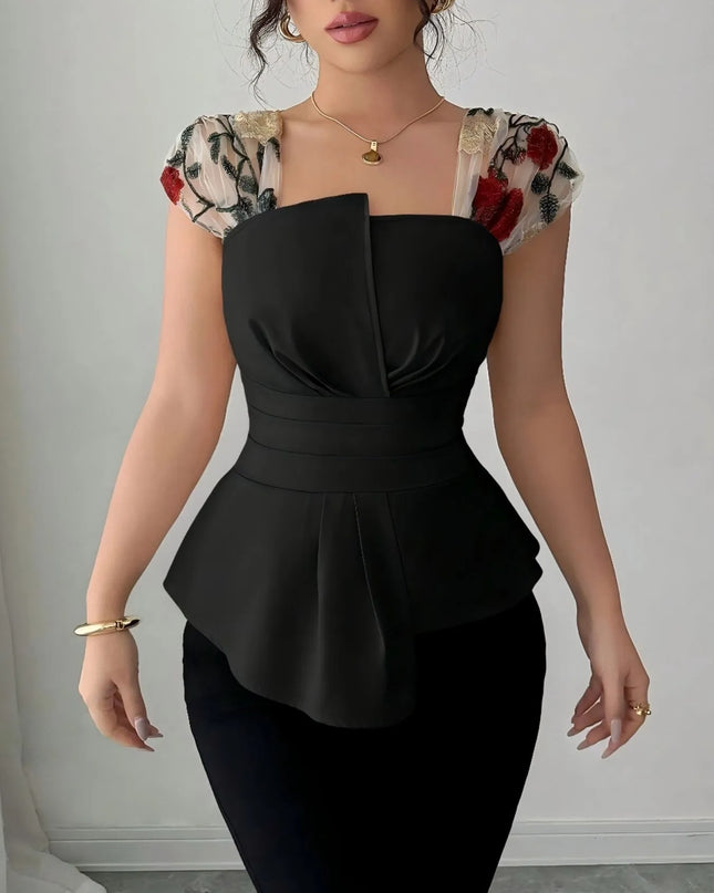 Floral Cap Sleeve Peplum Blouse