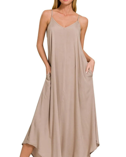 Zenana Woven Arc Hem Cami Dress With Flowy Pockets 