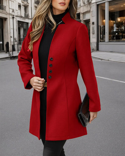 Button Up Long Sleeve Coat Red