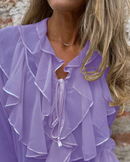 Ruffled Tie Front Flounce Sleeve Blouse
