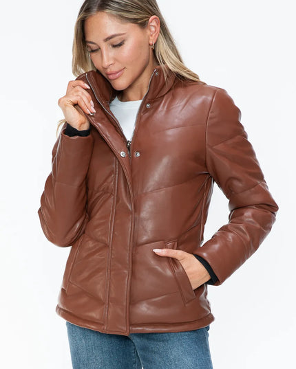 Snobbish Pocketed Zip Up Turtleneck Puffer Jacket