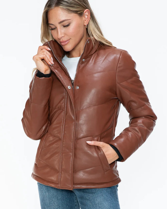 Snobbish Pocketed Zip Up Turtleneck Puffer Jacket