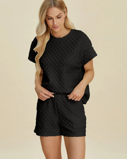 Double Take Full Size Texture T-Shirt and Shorts Set
