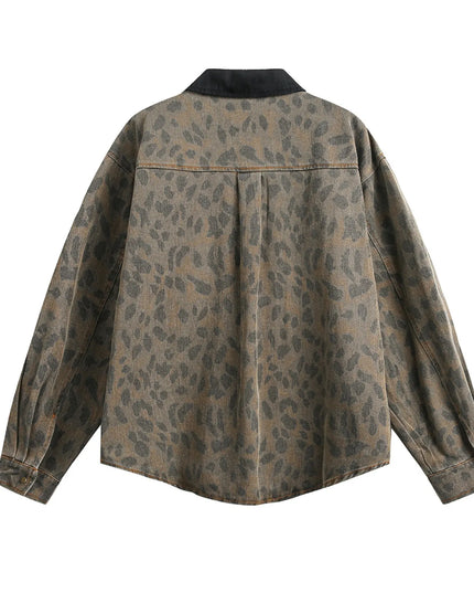 Men's Leopard Button Up Long Sleeve Jacket