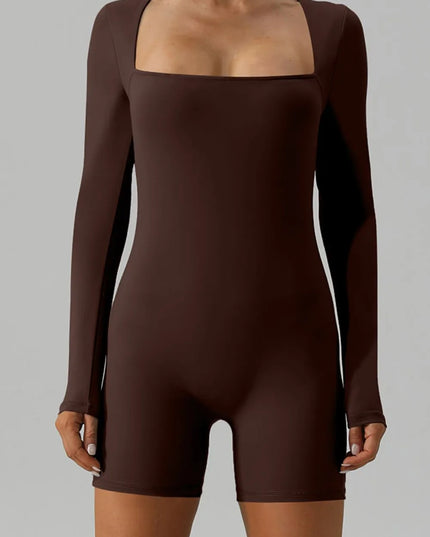 Square Neck Long Sleeve Active Romper 
