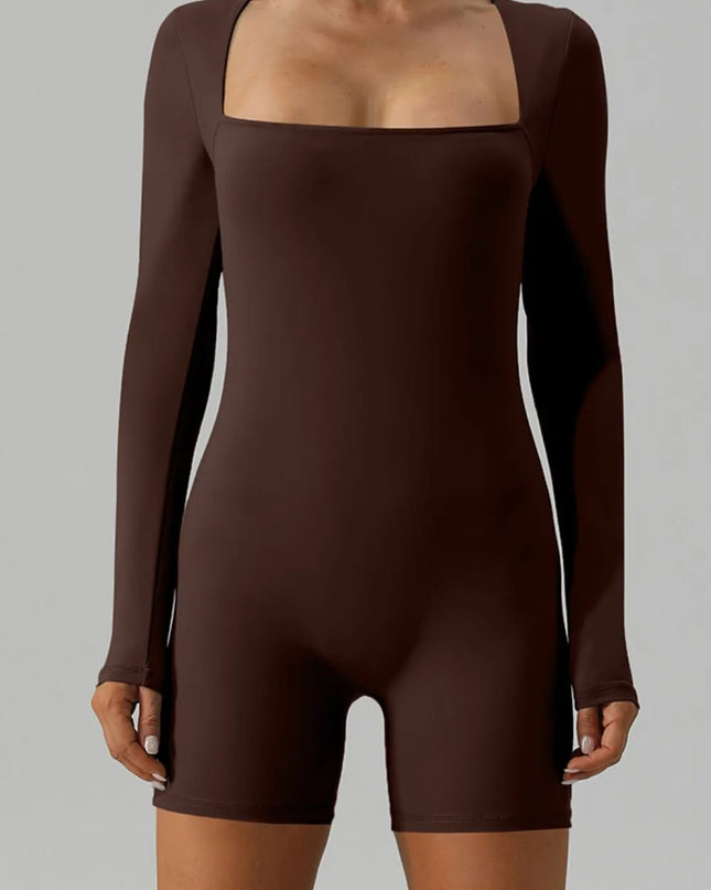 Square Neck Long Sleeve Active Romper 