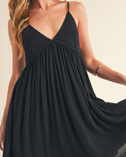 Aemi + Co Ruched Plunge Mini Cami Dress