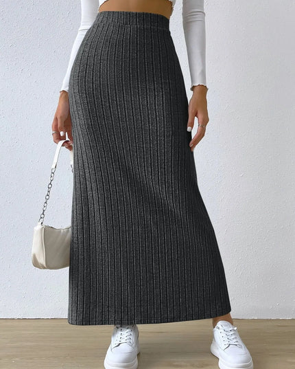 High Waist Ribbed Knit Maxi Skirt