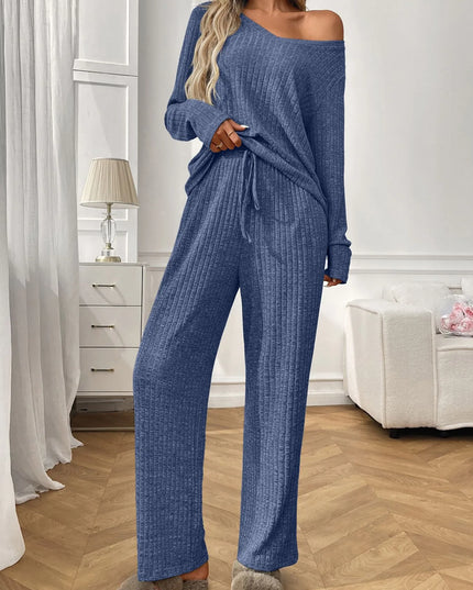 Ribbed Long Sleeve Top and Pants Lounge Set