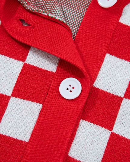 Christmas Tree Pattern Checkered Button V Neck Cardigan