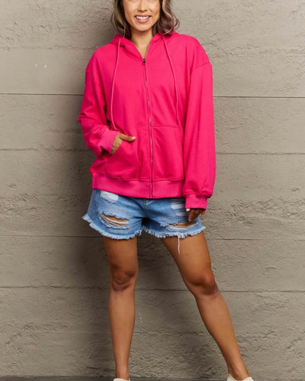 Full Size Zip Up Long Sleeve Hooded Jacket