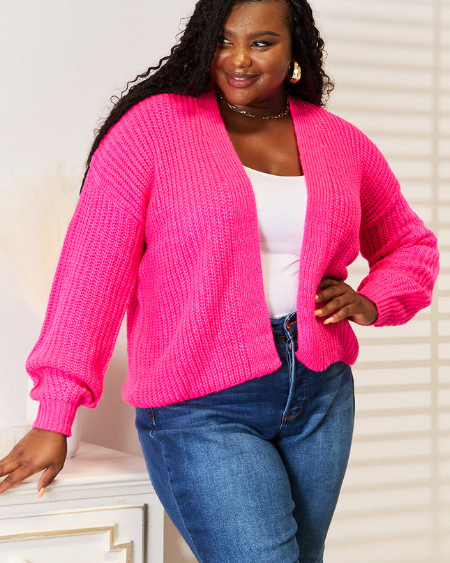 Woven Right Rib-Knit Open Front Drop Shoulder Cardigan