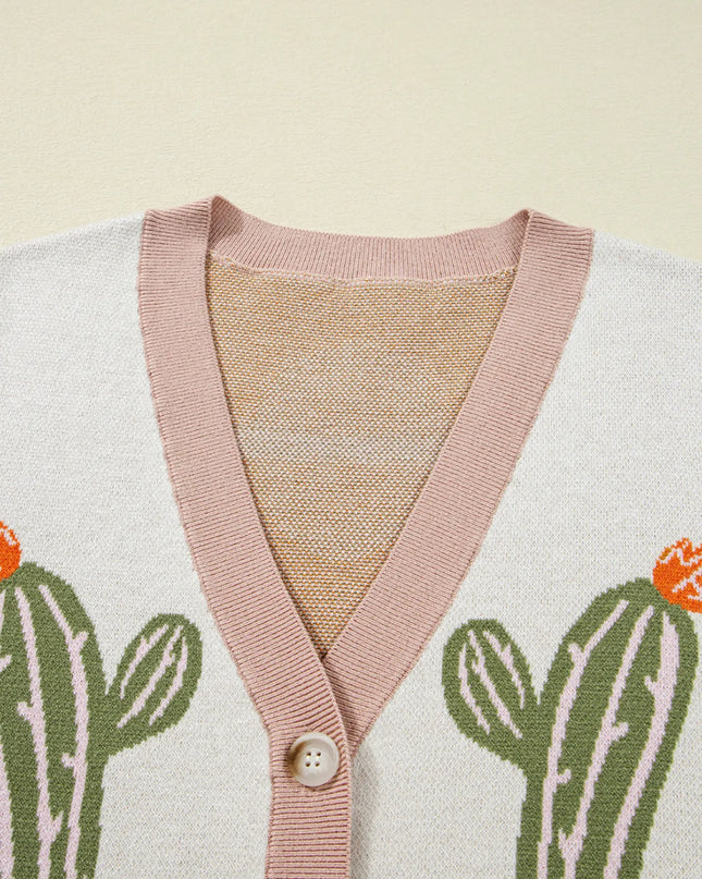 Desert Cactus Buttoned Front Sweater Cardigan