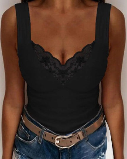 Full Size Lace Detail V-Neck Tank Plus Size
