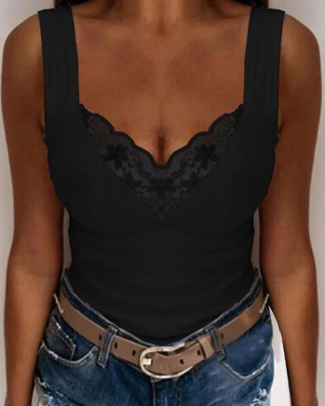Full Size Lace Detail V-Neck Tank Plus Size