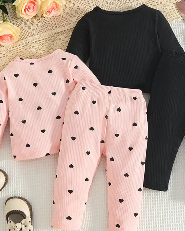 Children's Heart Print Ribbed Top and Pants Set