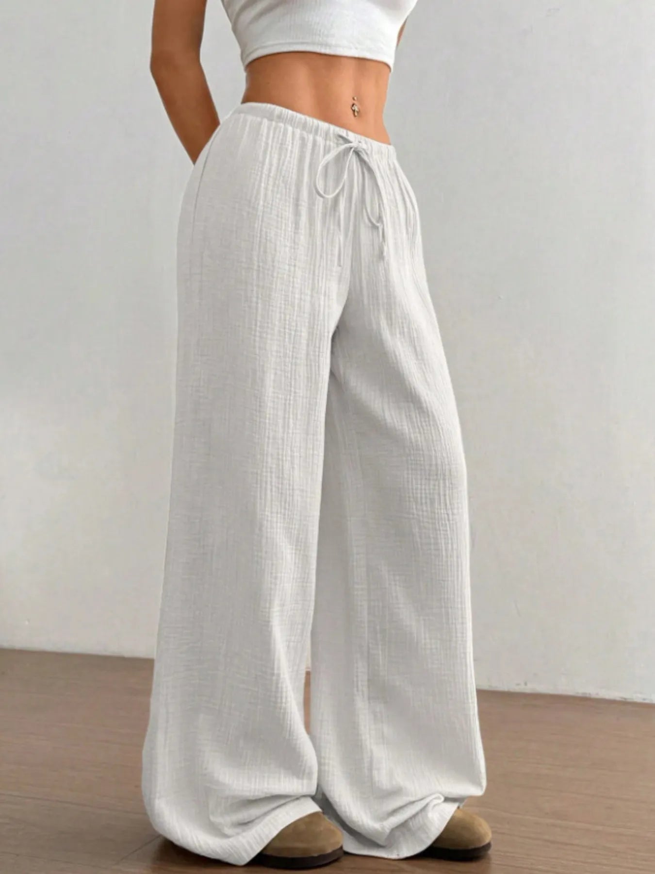 Wide Leg Drawstring Casual Pants