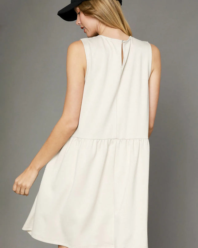 Umgee Round Neck Sleeveless Tank Dress with Pockets