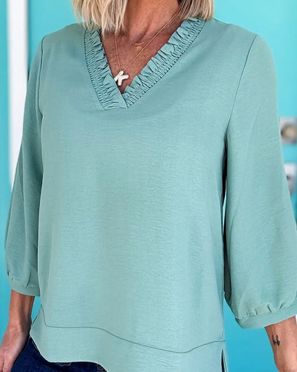 Frill Trim V-Neck Blouse