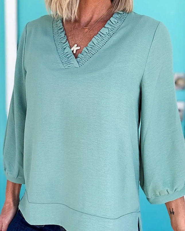 Frill Trim V-Neck Blouse
