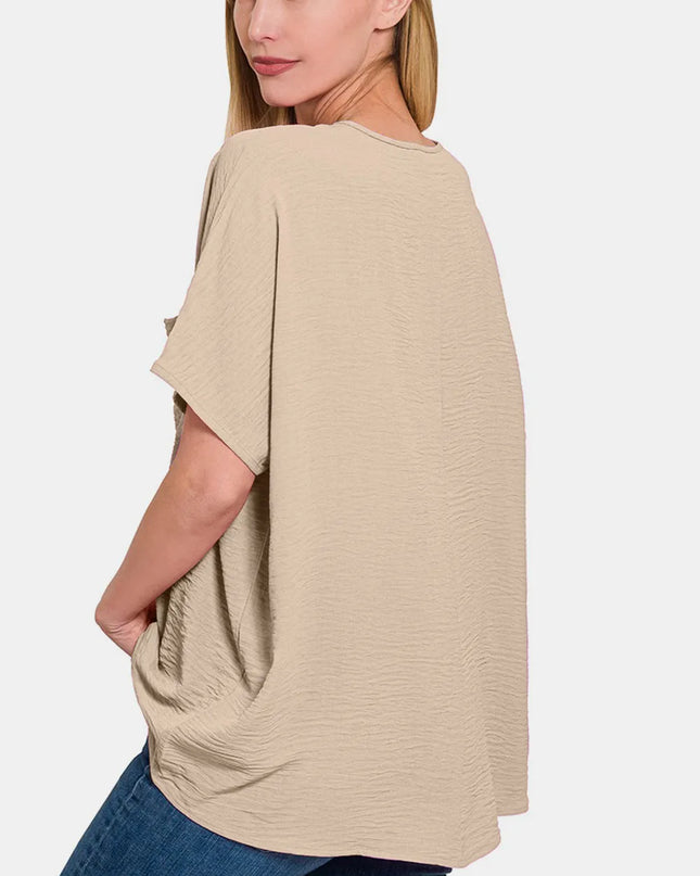 Zenana Full Size Texture V-Neck Short Sleeve Top