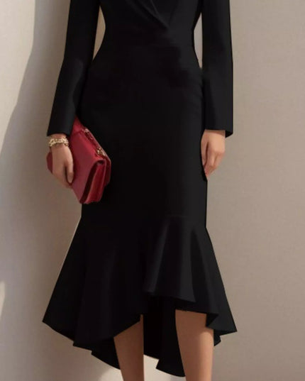 Ruffled Hem Long Sleeve Midi Blazer Dress