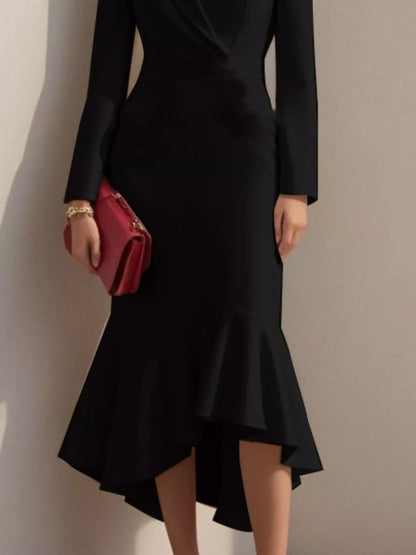 Ruffled Hem Long Sleeve Midi Blazer Dress