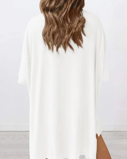 Full Size Oversized Slit Round Neck Top and Shorts Lounge Set Plus Size 