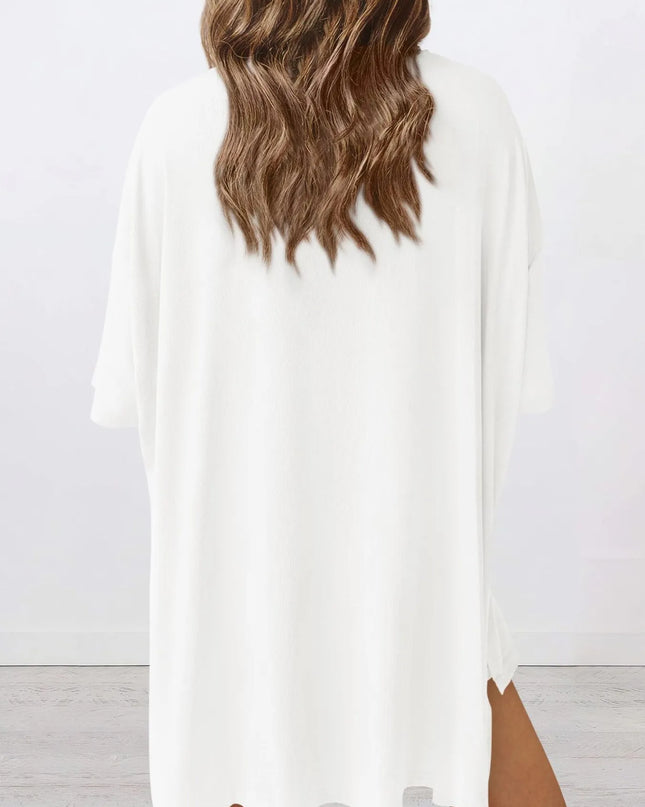 Full Size Oversized Slit Round Neck Top and Shorts Lounge Set Plus Size 