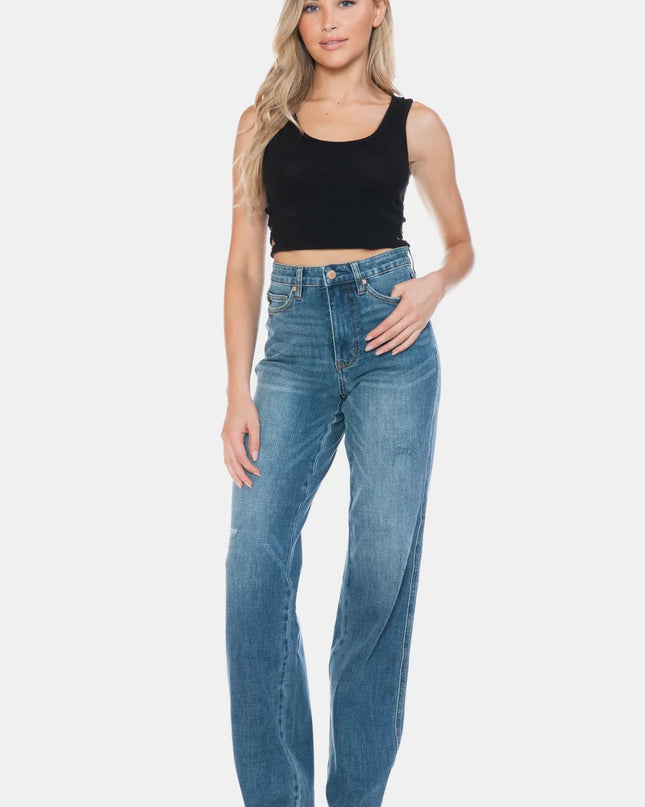Judy Blue Full Size Tummy Control Cut Raw Hem Straight Jeans