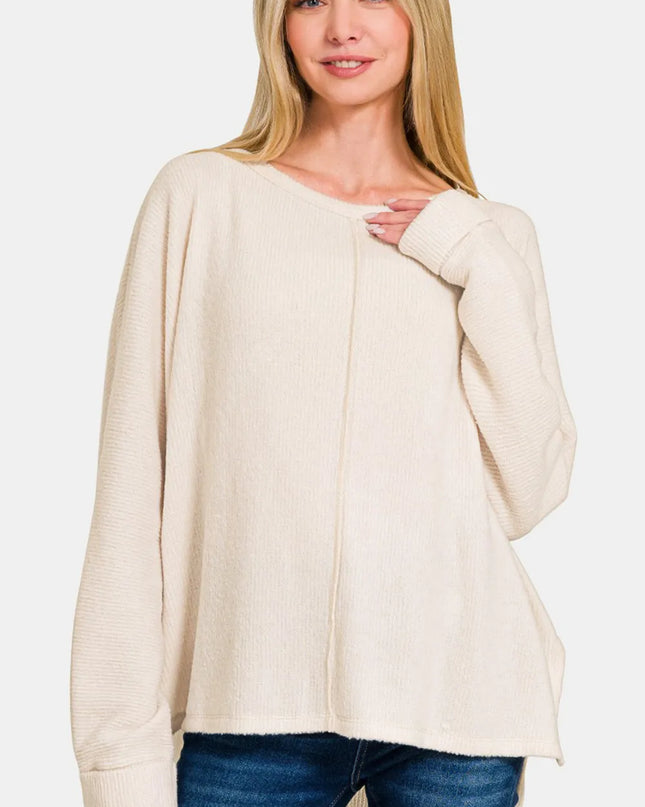 Zenana High-Low Side Slit Round Neck T-Shirt