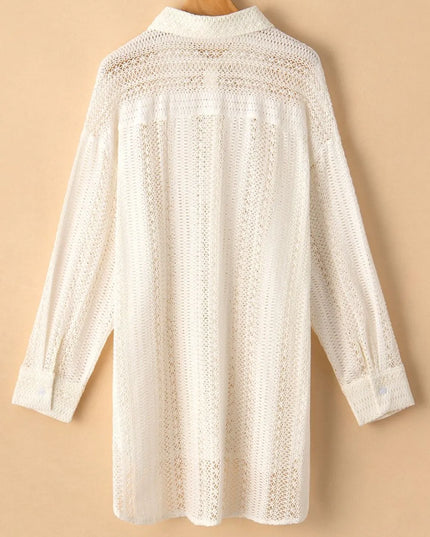 Lace Crochet Collared Neck Oversized Shirt