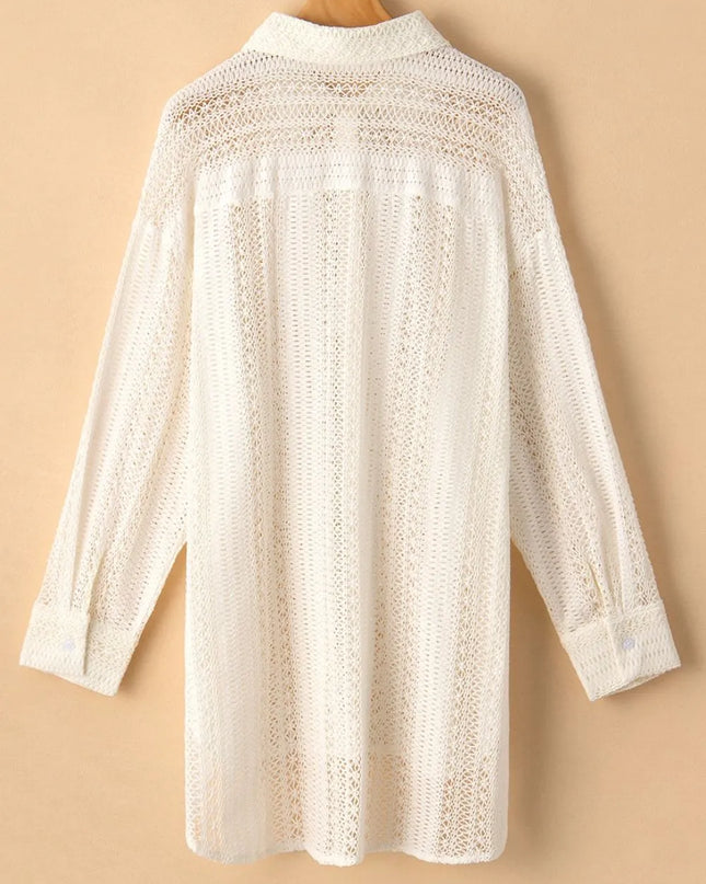 Lace Crochet Collared Neck Oversized Shirt