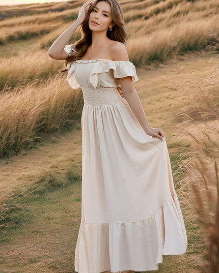 Ruffled Smocked Square Neck Maxi Dress