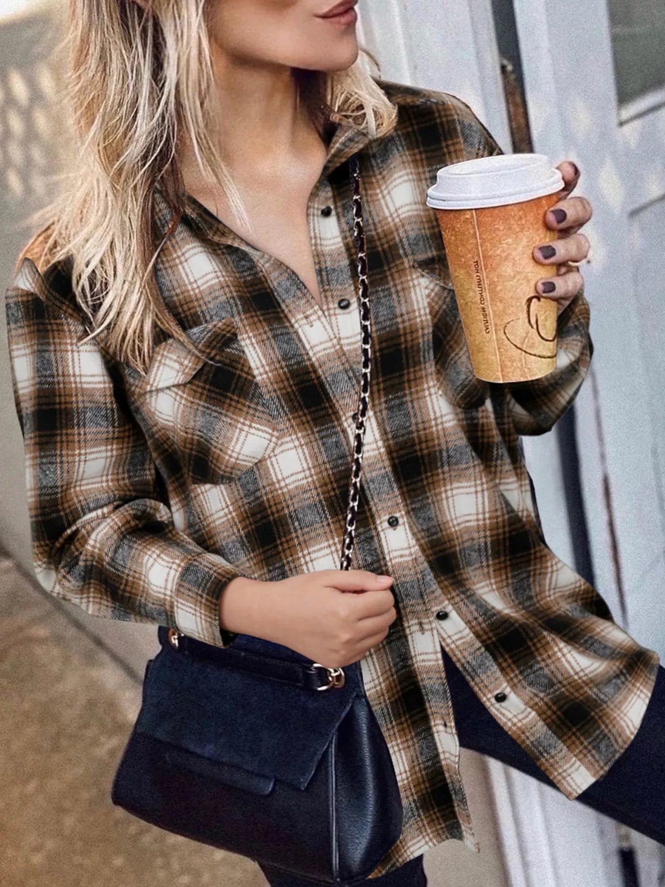 Full Size Plaid Button-Up Long Sleeve Shirt Plus Size