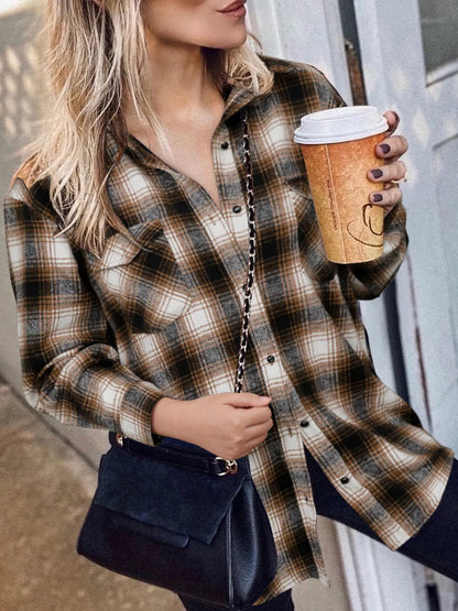 Full Size Plaid Button-Up Long Sleeve Shirt Plus Size