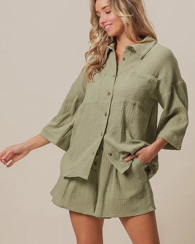 BiBi Crinkle Gauze Shirt and Short Set