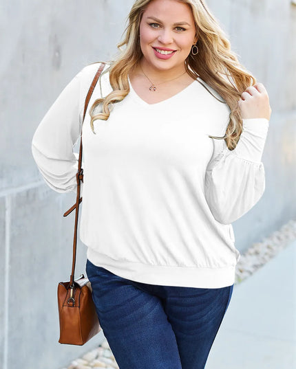 Basic Bae Full Size V-Neck Lantern Sleeve Top