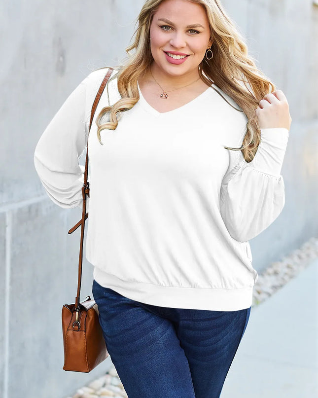 Basic Bae Full Size V-Neck Lantern Sleeve Top